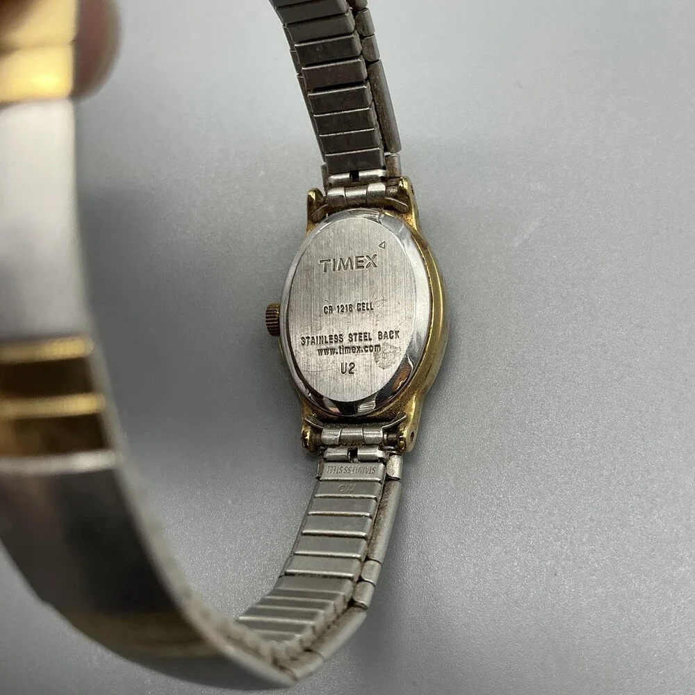 Timex Womens Watch 18mm Champagne Dial Two Tone Gold Silver Stretch New Battery